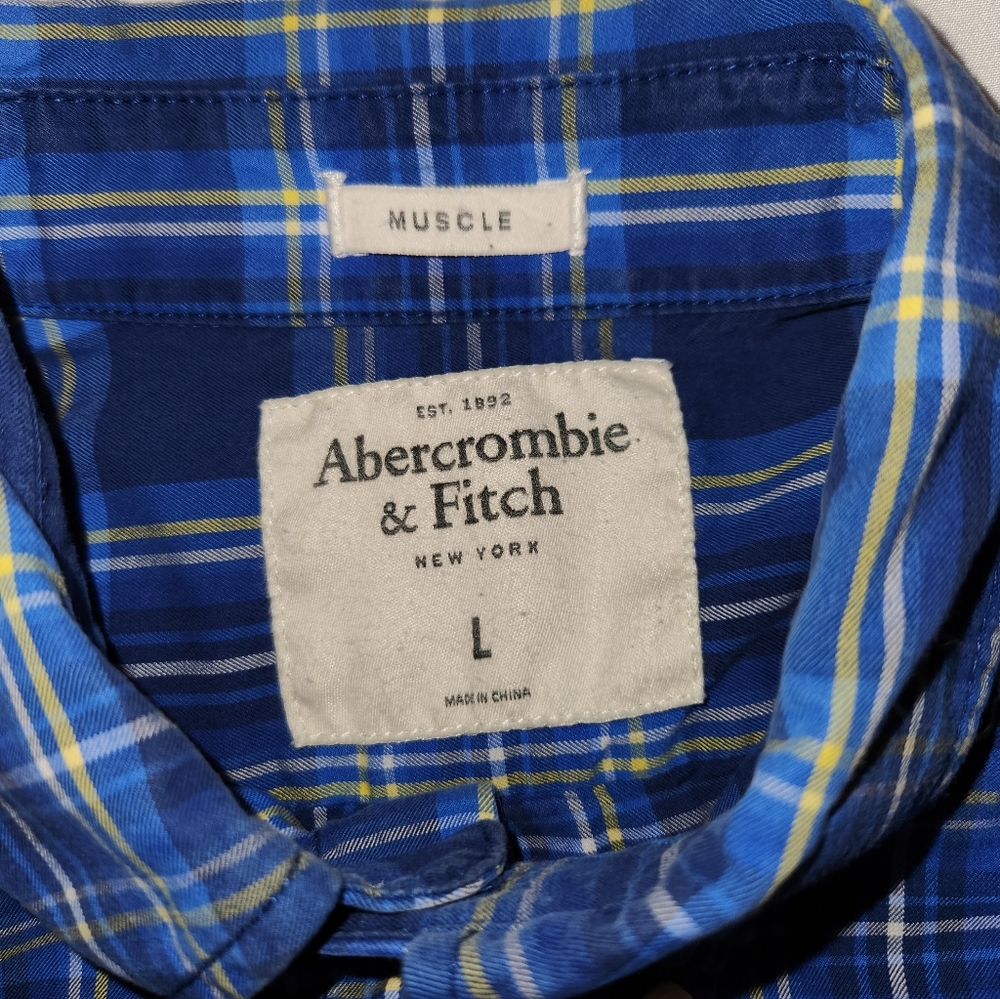 Abercrombie & Fitch Blue Plaid Casual Long Sleeve Button Down Shirt Size Large - Picture 4 of 10